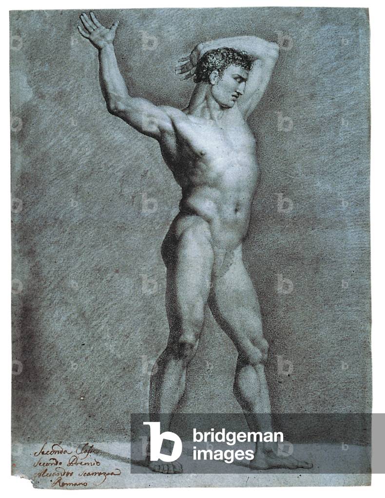 Study for a Male Nude, by Alessandro Scarrozza, 1806, 19th Century, black pencil and chalk