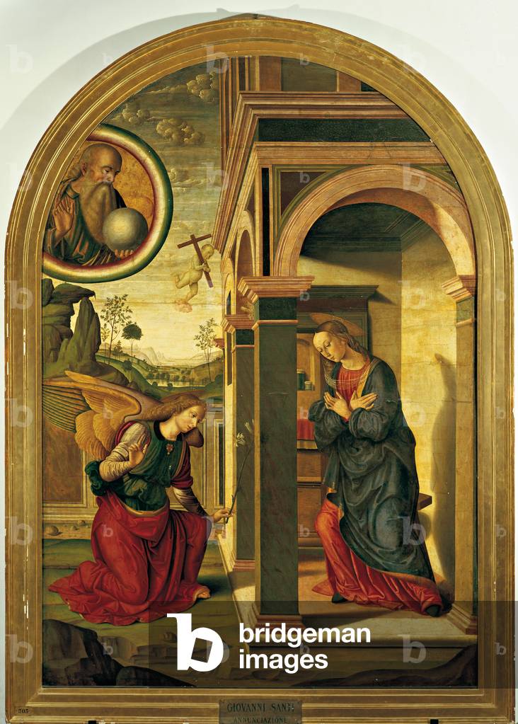 Annunciation (Annunciazione), by Giovanni Santi, 15th Century, poplar board, 228 x 158 cm