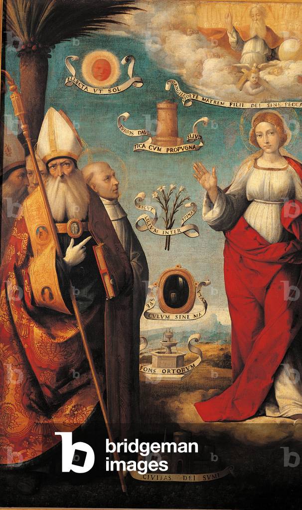 The immaculate conception, detail of the virgin surrounded by the trinity, 1500-50 (oil on canvas)