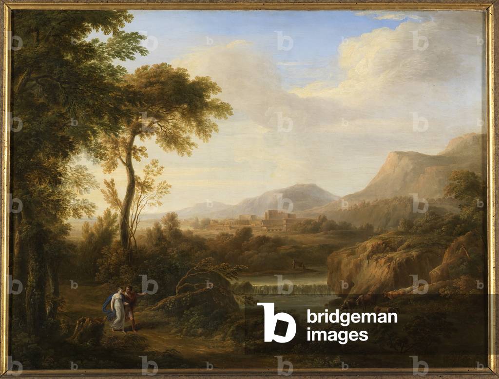 Lanscape with two figures, by Gaetano Tambroni, 1808, 19th Century, oil on canvas, 75 x 99,5 cm