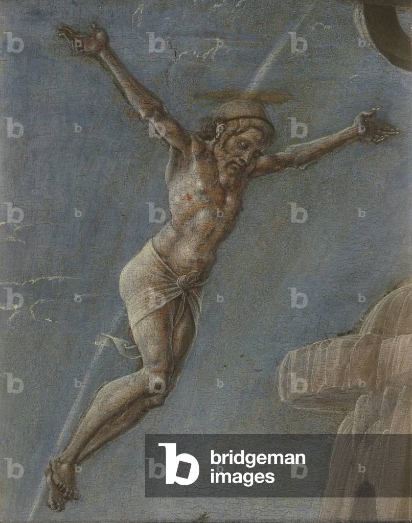 Crucified Christ (Cristo crocifisso), by Cosme' Tura, 1470 - 1479, 15th Century, tempera on board, 22 x 17 cm