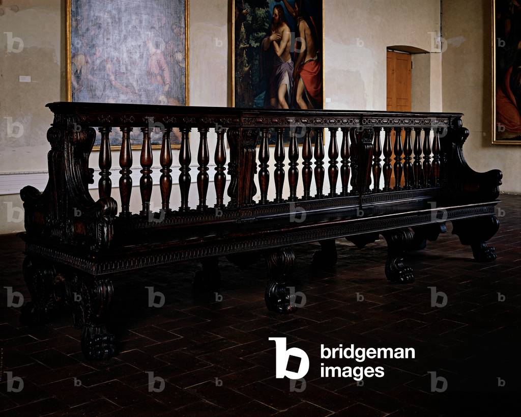 Double bench seat, 1563 (carved walnut)