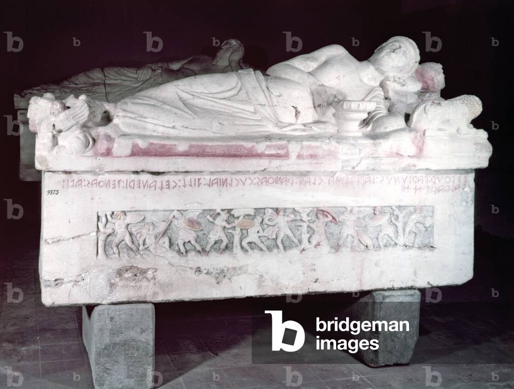 Sarcophagus of Velthur Partùnus (also known as  Sarcophagus of the Magnate), 4th Century B.C., white limestone with traces of polychrome, 120 x 220 x 80 cm