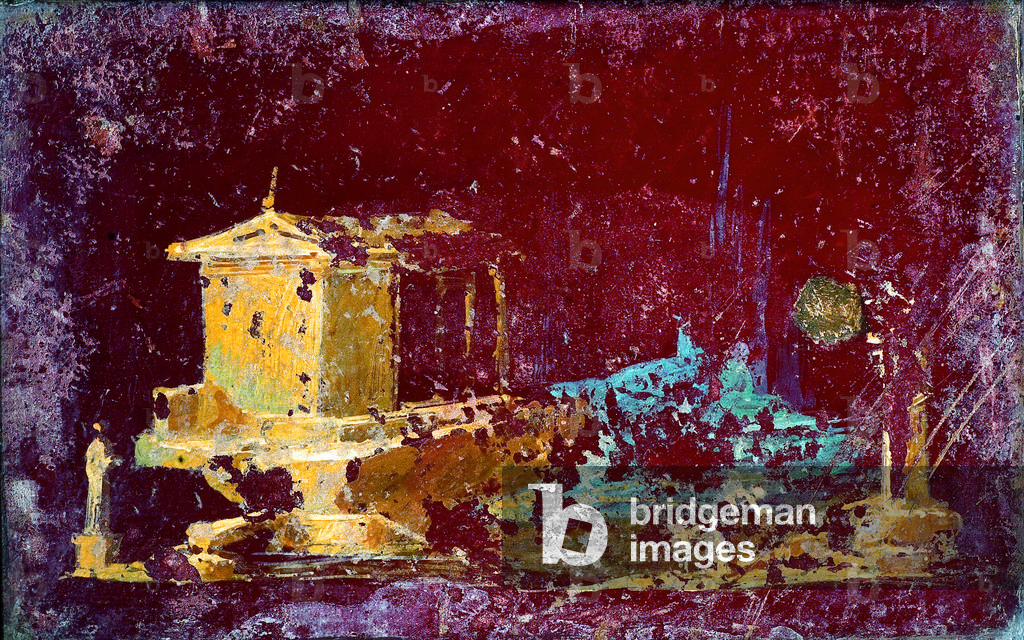 Architectural Landscape, by unknown artist, 45-69, 1st Century A.D., ripped fresco, 24 x 31 cm