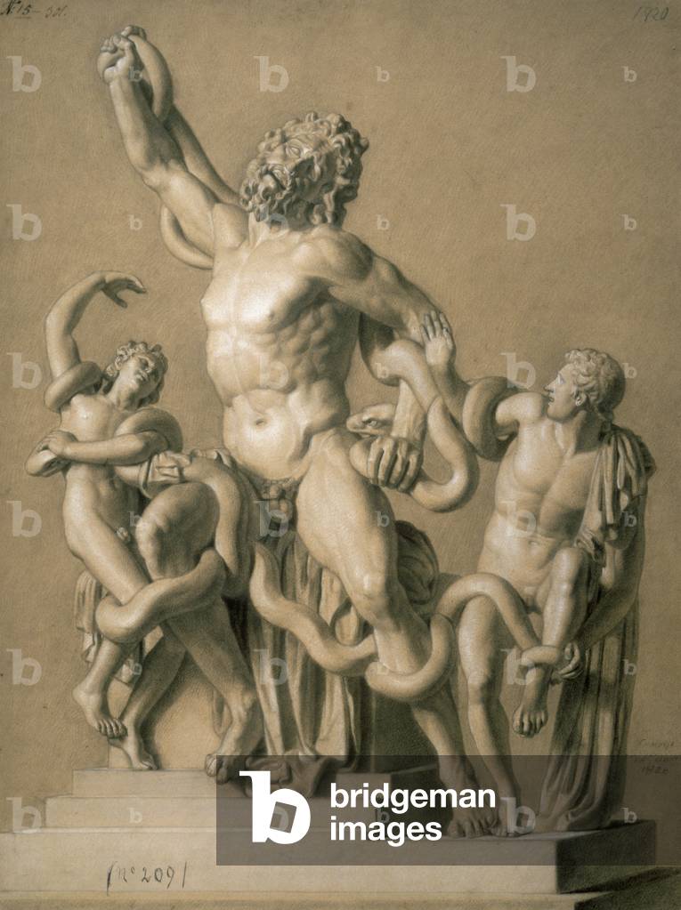 Study from the Group of the Laocoon (Studio dal gruppo del Laocoonte), by Santo Trolli, 1820, 19th Century, charcoal and white lead on paper