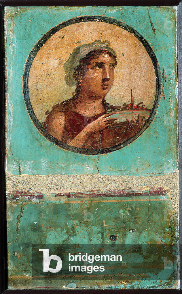 Medallion with Landscape, by unknown artist, 45-79, 1st Century A.D., ripped fresco, 50 x 31 cm