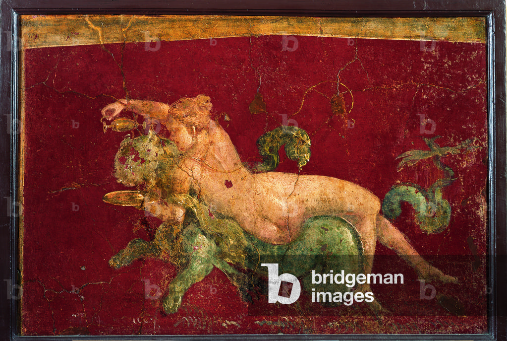 Nereid on a Panther, by unknown artist, 54-68, 1st Century A.D., ripped fresco, 62 x 92 cm