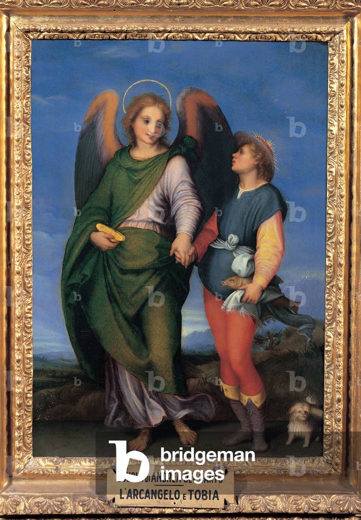 Archangel Raphael with Tobias, (oil on panel)