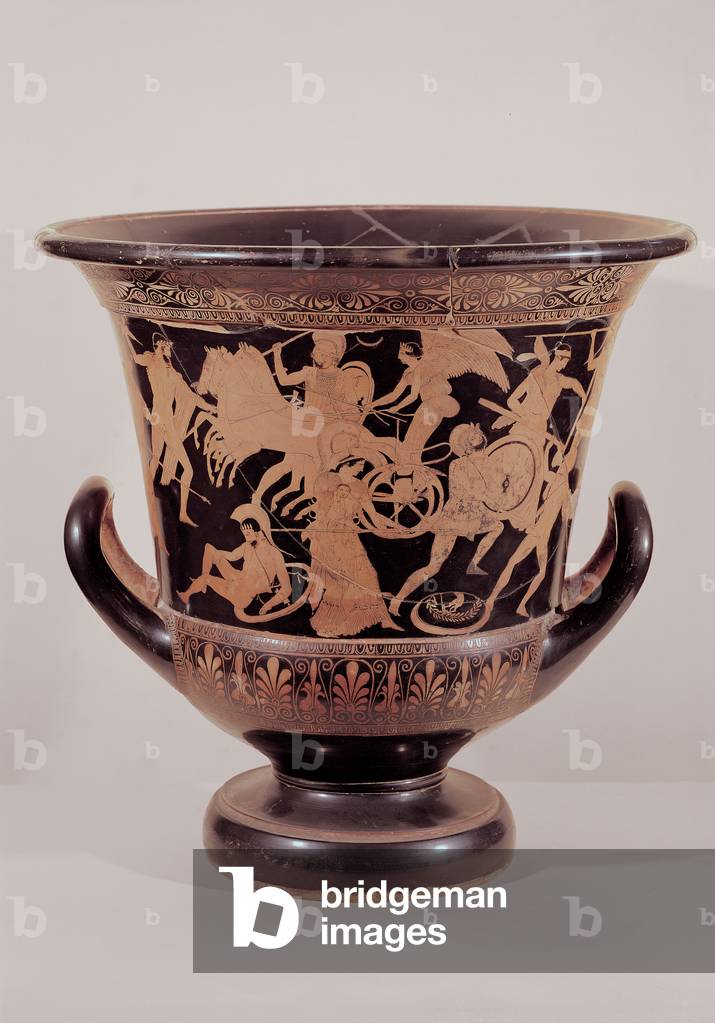 Bell krater with Gigantomachy, (pottery, turn on lathe, red figures)