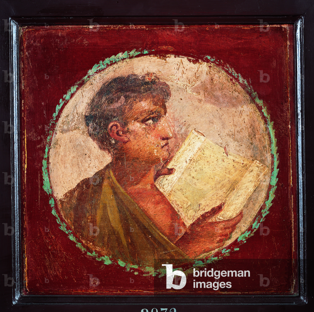 Male Bust, by unknown artist, 55-79, 1st Century A.D., (fresco)