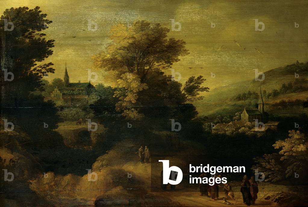 Landscape with the Healing of the Blind Man, (oil on panel)