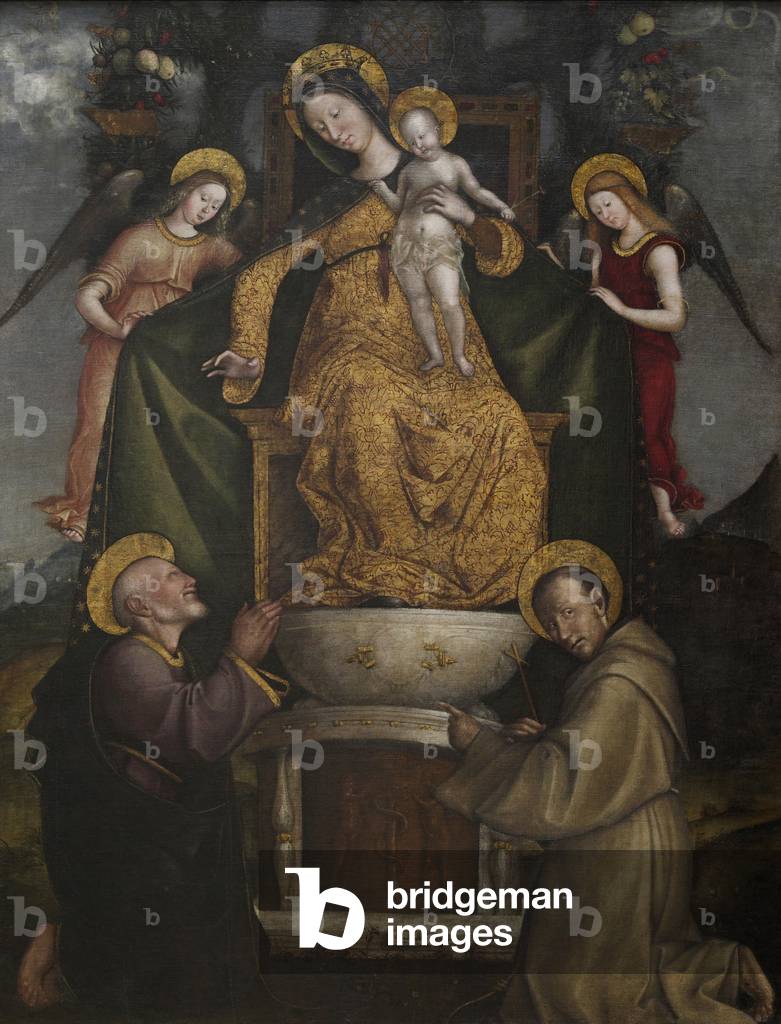 Madonna with Child on the throne and two Saints (Madonna col Bambino in trono e due Santi), by Francesco Verla, 15th Century, oil on canvas, 182 x 140 cm