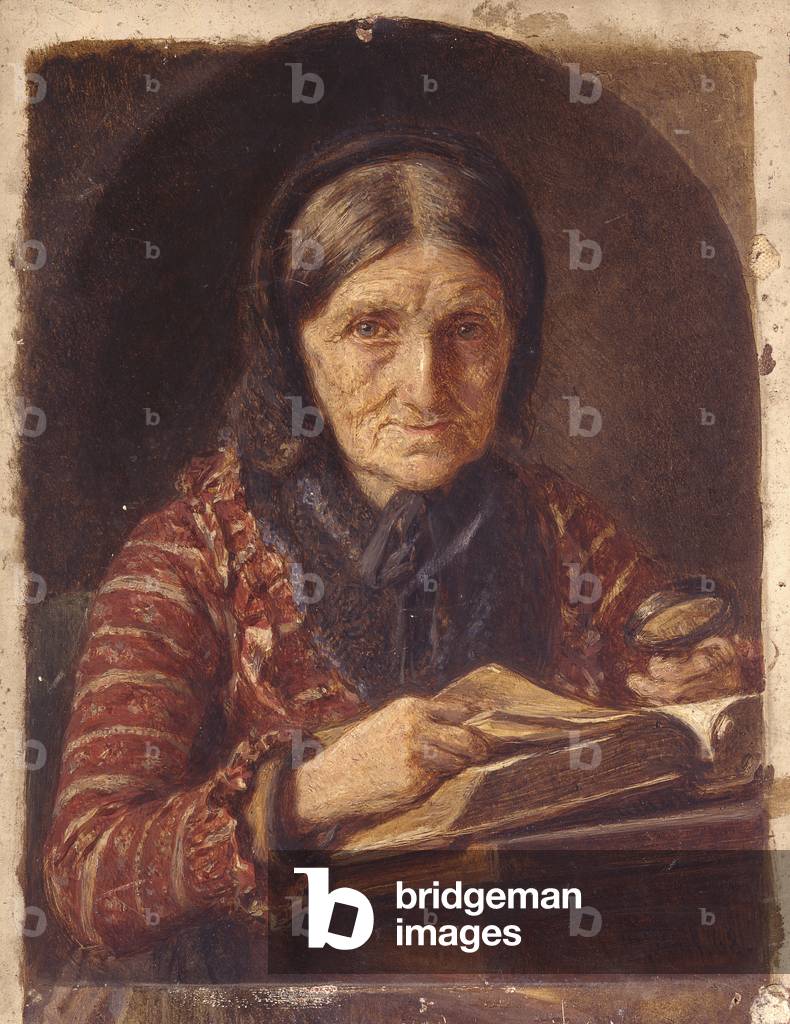 Figure of an old Woman, by Angilbert Göbel, 1868, 19th Century, oil on canvas