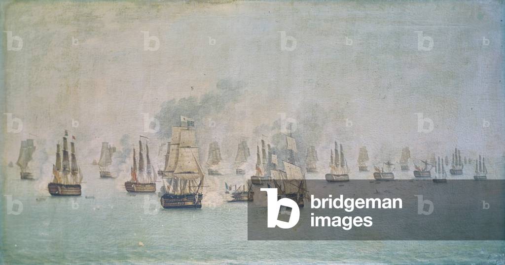 English ships in the Gulf of Naples fire blanks for the taking on throne of Francis II ( Navi inglesi nel golfo di Napoli che sparano a salve per l'assunzione al trono di Francesco II), by Gennaro Cardone, 19th Century