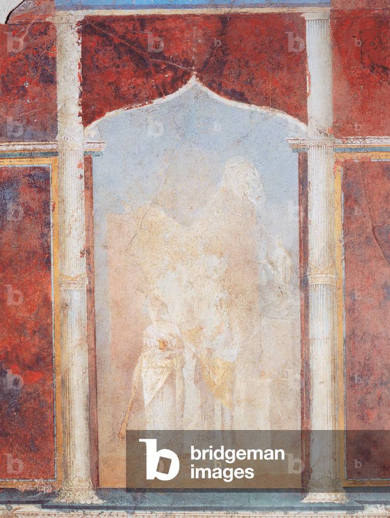 Central aedicule with picture depicting three female figures, 25 A.D. (mural)