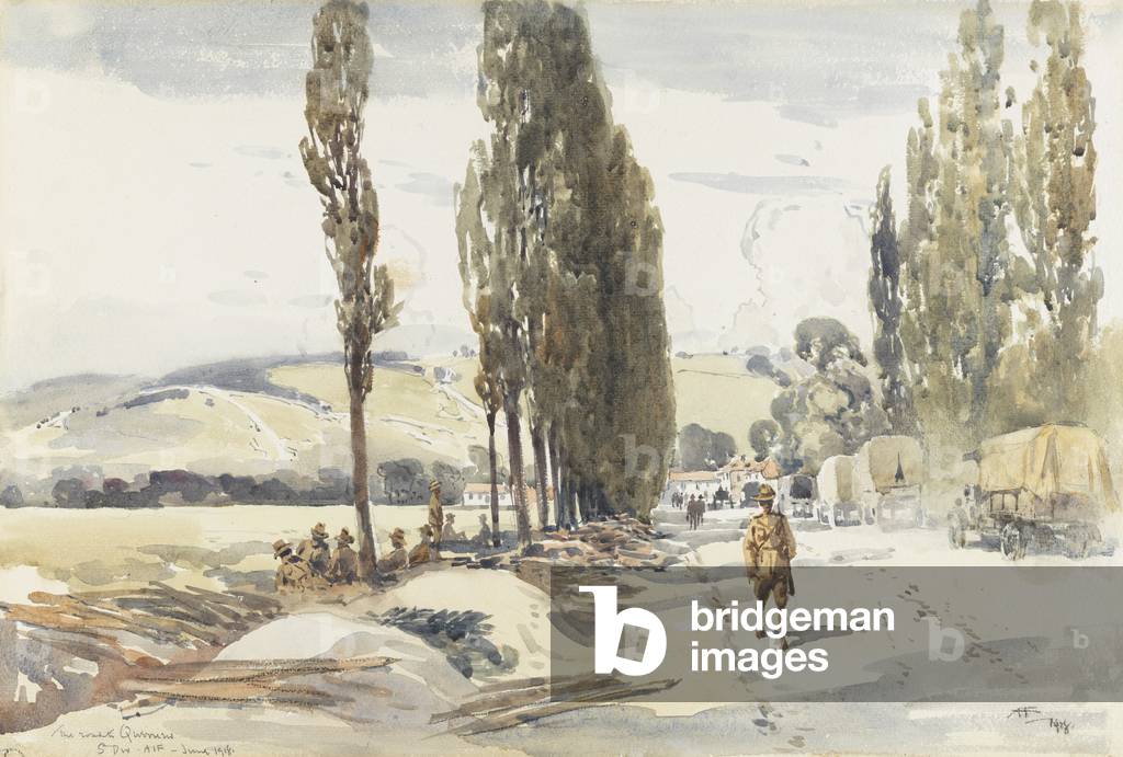 Road to Querrieu, 1918 (watercolour with pencil & charcoal on paper)