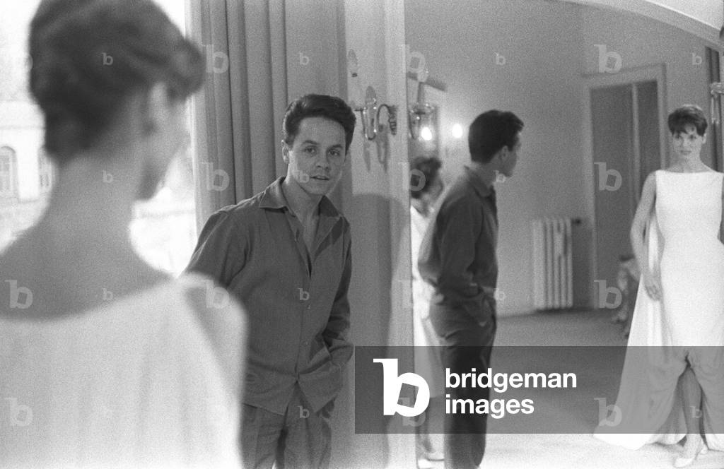 Roberto Capucci with a model in his atelier, Rome, Italy, 1950