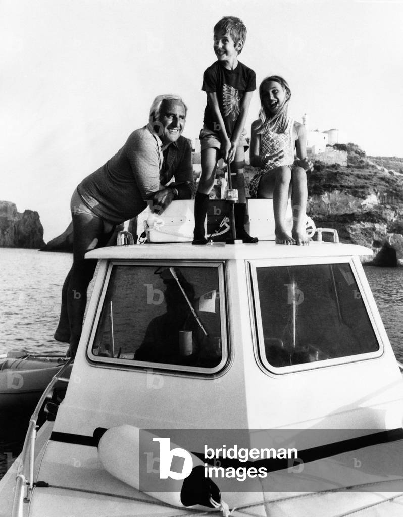 Adolfo Celi with his children Alessandra and Leonardo, Ponza, Italy, 1970