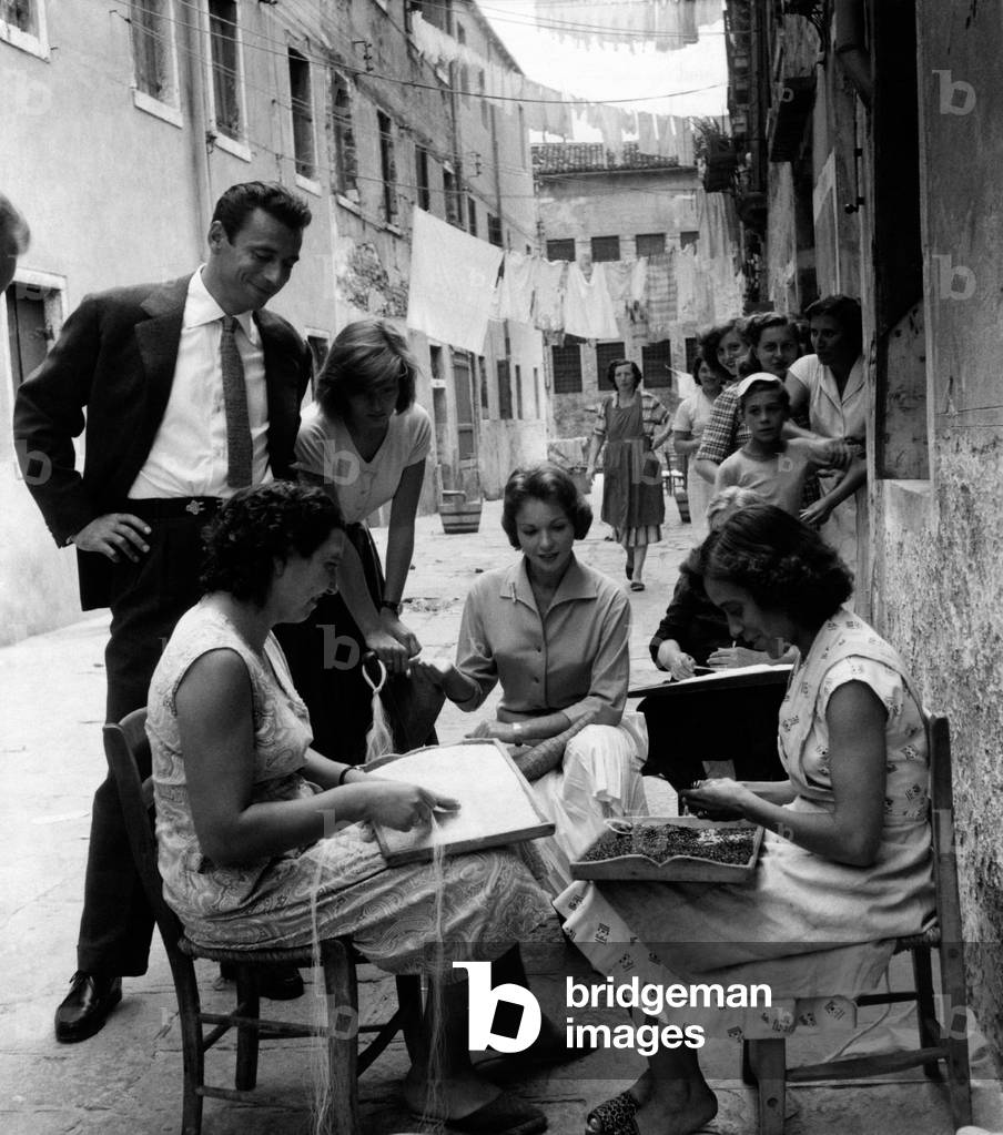 Francoise Arnoul, Anouk Aimée and Yves Montand in Venice