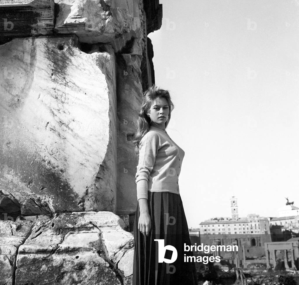 Brigitte Bardot posing, Italy, 1957 (b/w photo)