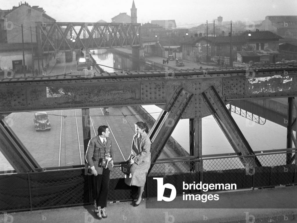 Dario Fo and Giorgia Moll in Lo svitato, Italy, 1956 (b/w photo)
