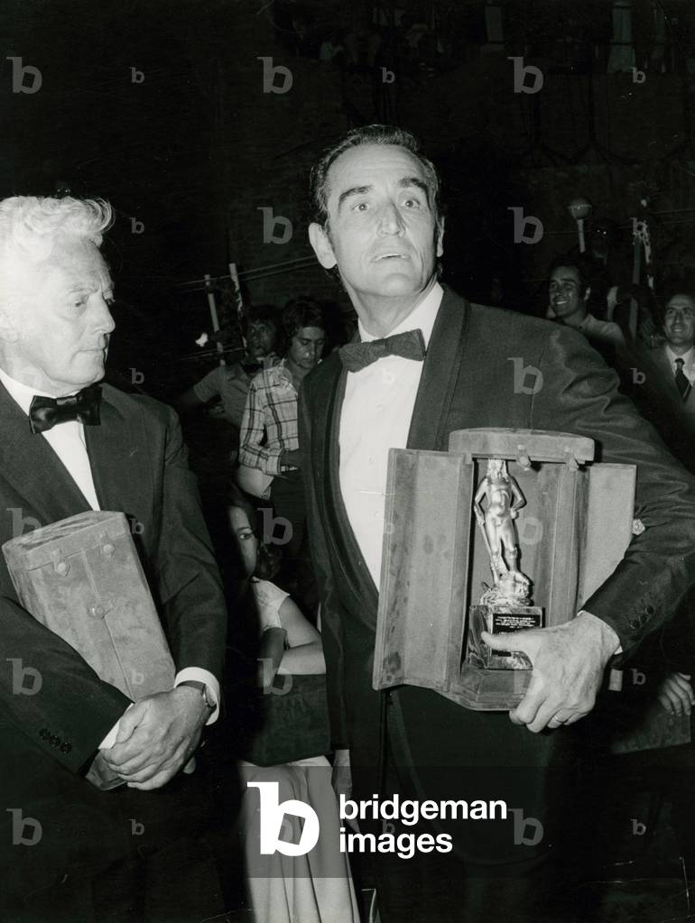 Vittorio Gassman and Dino Risi with David di Donatello awards