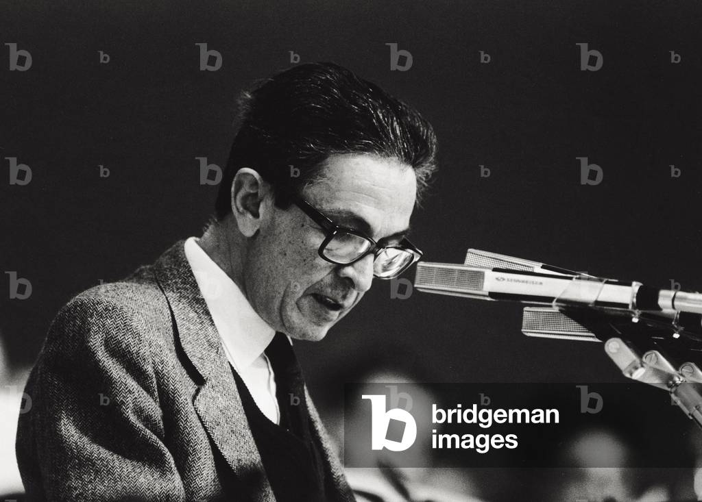 Enrico Berlinguer during a congress, 1970 (b/w photo)
