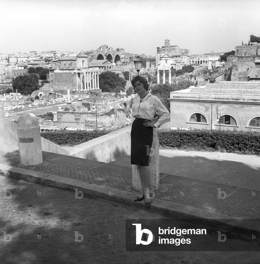 Helen Stewart in Rome, Italy, 1960 (b/w photo)