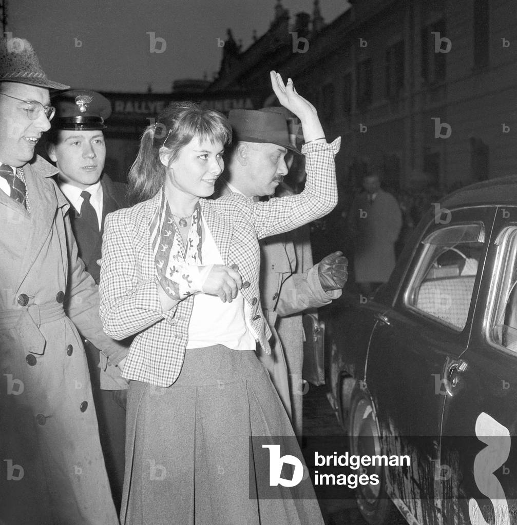 Marisa Allasio at the III Cinema Rally, Italy, 1956 (b/w photo)
