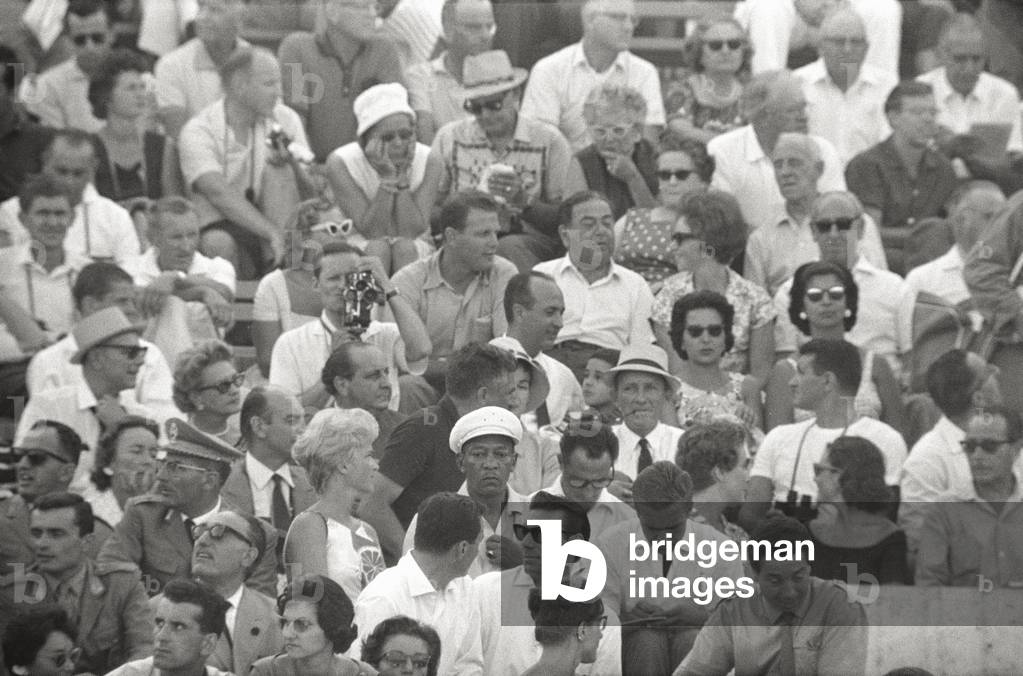 the public crowd the stands of the Olympic Stadium for Rome
Games, 1960 (b/w photo)