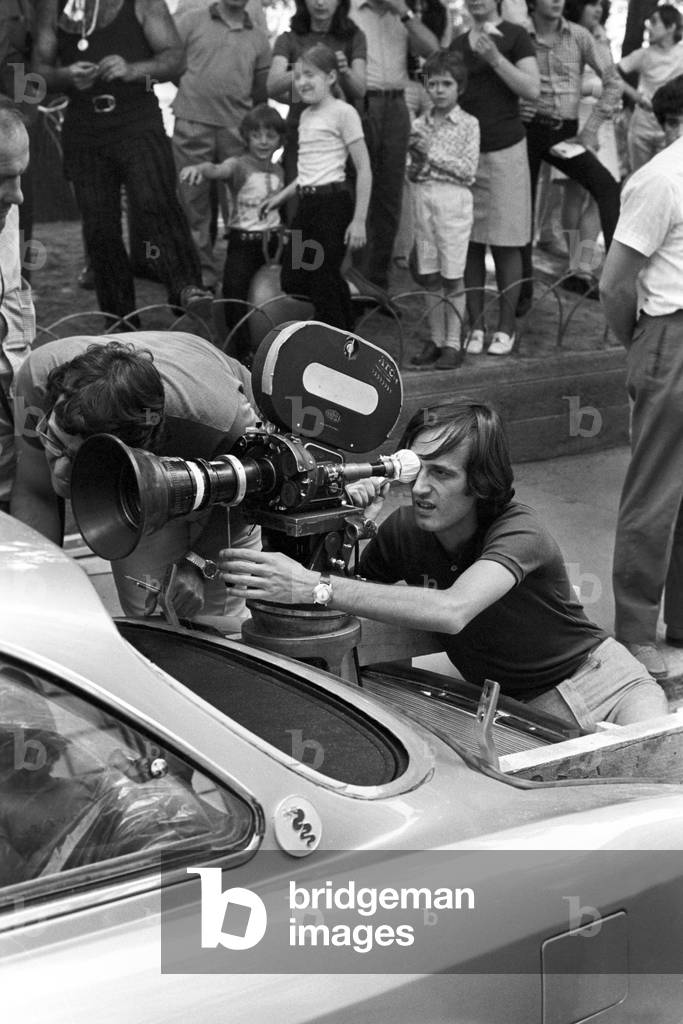 Dario Argento on the set of Four Flies on Grey Velvet, Italy, 1971 (b/w photo)