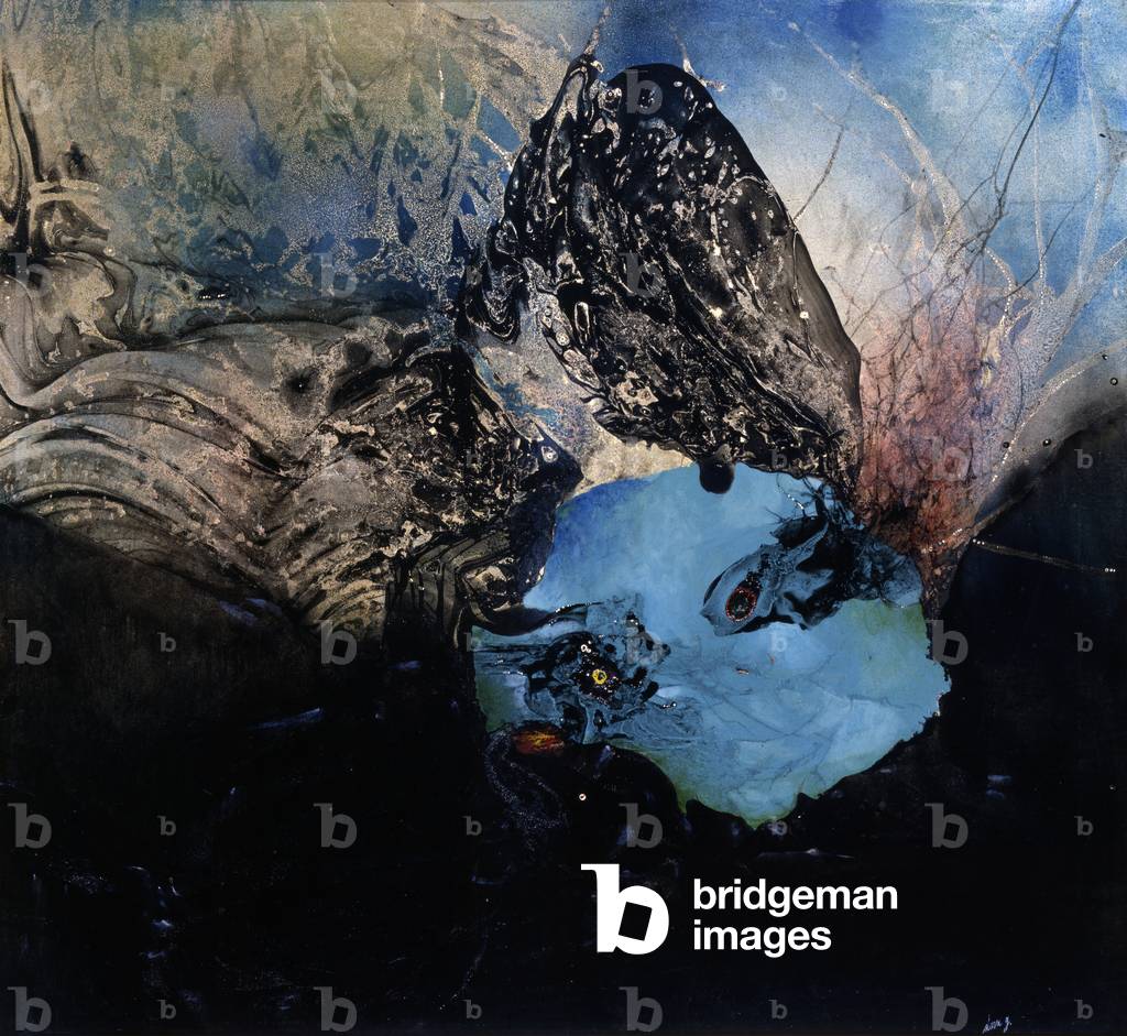 Volcano, by Gianni Dova, 1956, 20th Century, oil and enamel