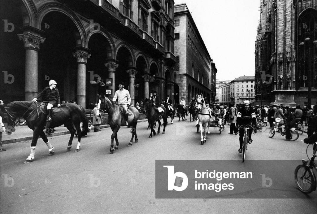 Horses parading on Piazza del Duomo in Milan,  Milan, Italy