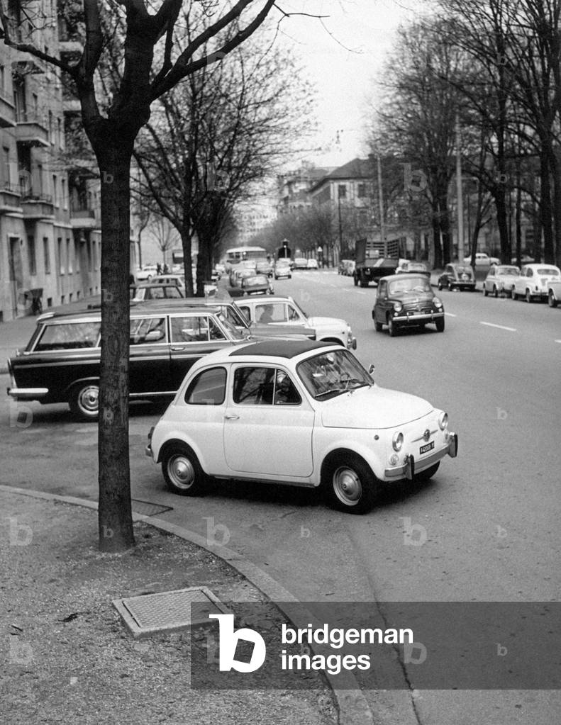 Fiat 500 leading into a boulevard, Milan, Italy
