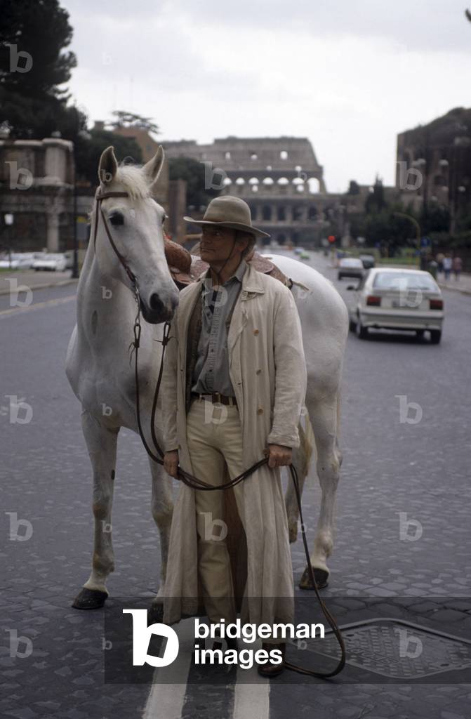 Terence Hill posing with a horse, Rome, Italy