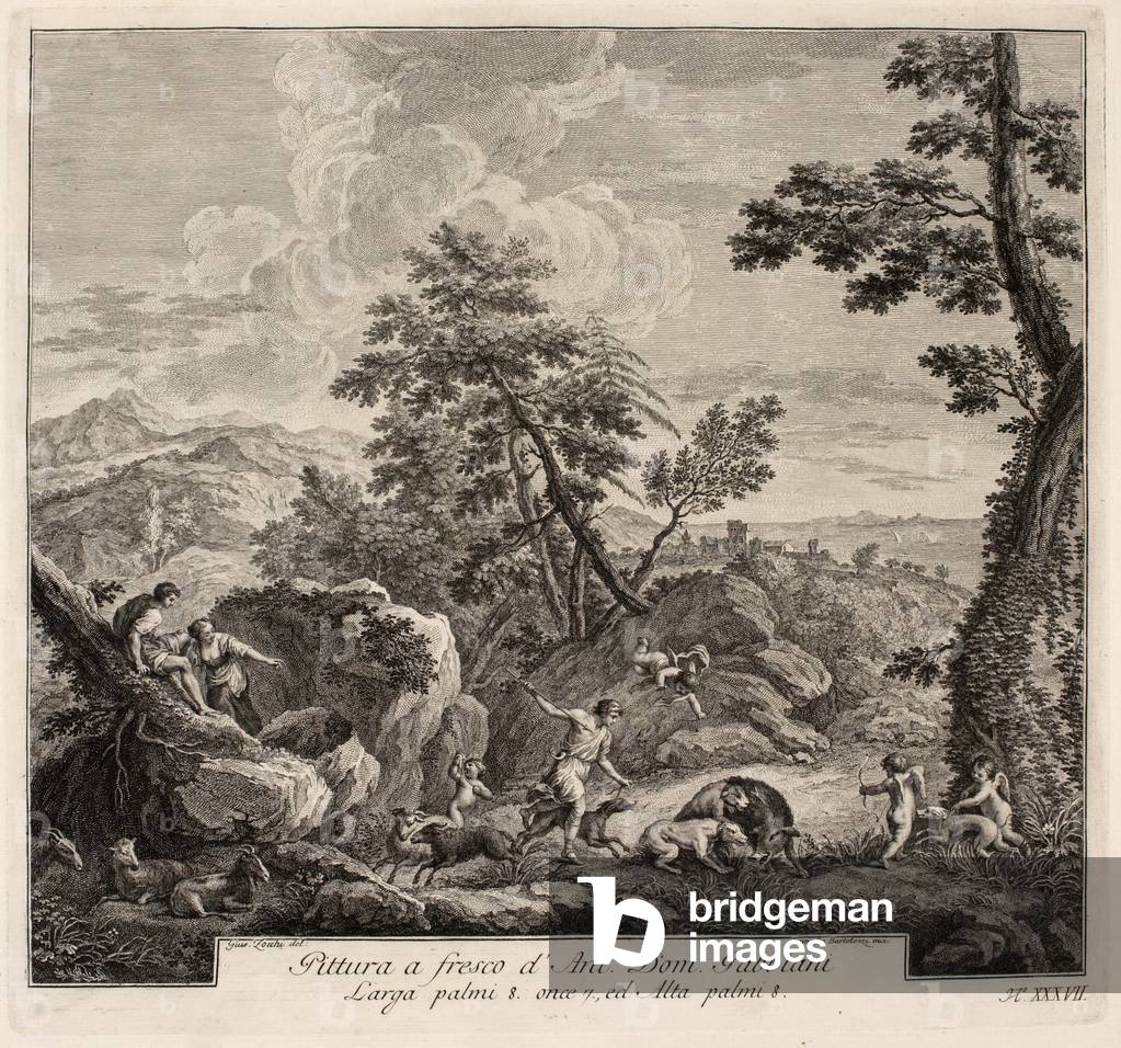 Wild boar hunting, 1694 (engraving)