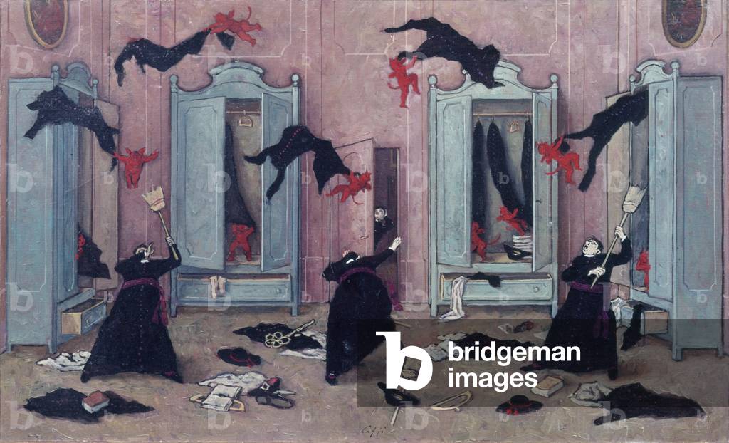 Pandemonium (Pandemonio), Nino Caffè, fifties, 20th Century, oil on canvas, 70 x 40 cm