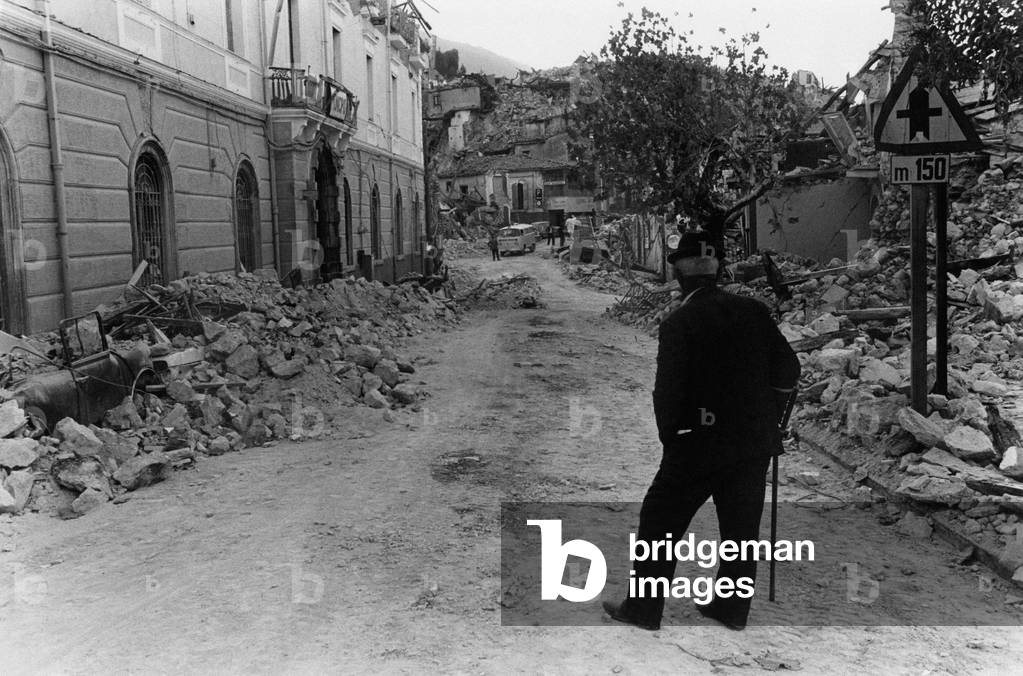 The ruins of the destroyed buildings