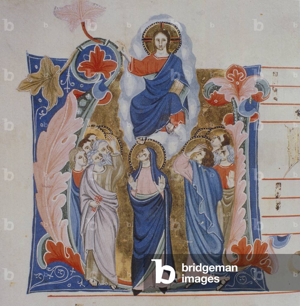 Gradual, Folio 32 of a manuscript, Ascension of Jesus (Graduale, Foglio 32 di un manoscritto, Ascensione di Cristo), 13th Century, miniature