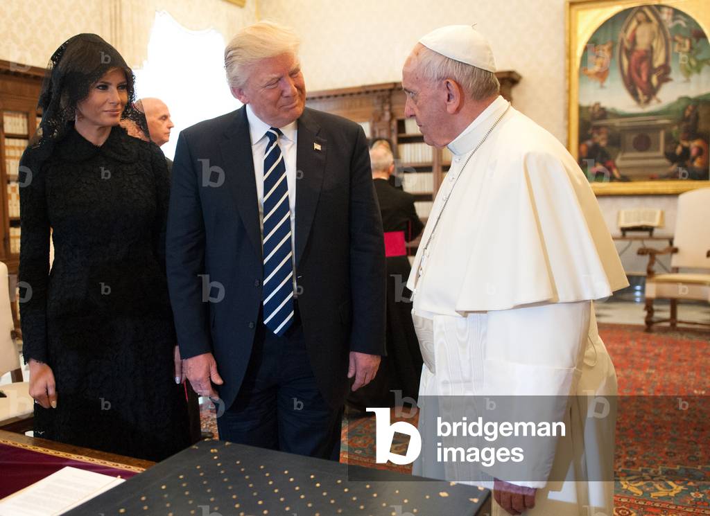 Pope Francis meeting the President of United States of America Donald Trump in the Private Library of the Apostolic Palace with his wife Melania, his daughter Ivanka Trump and her husband Jared Kushner, Vatican City, May 24th 2017 (photo)