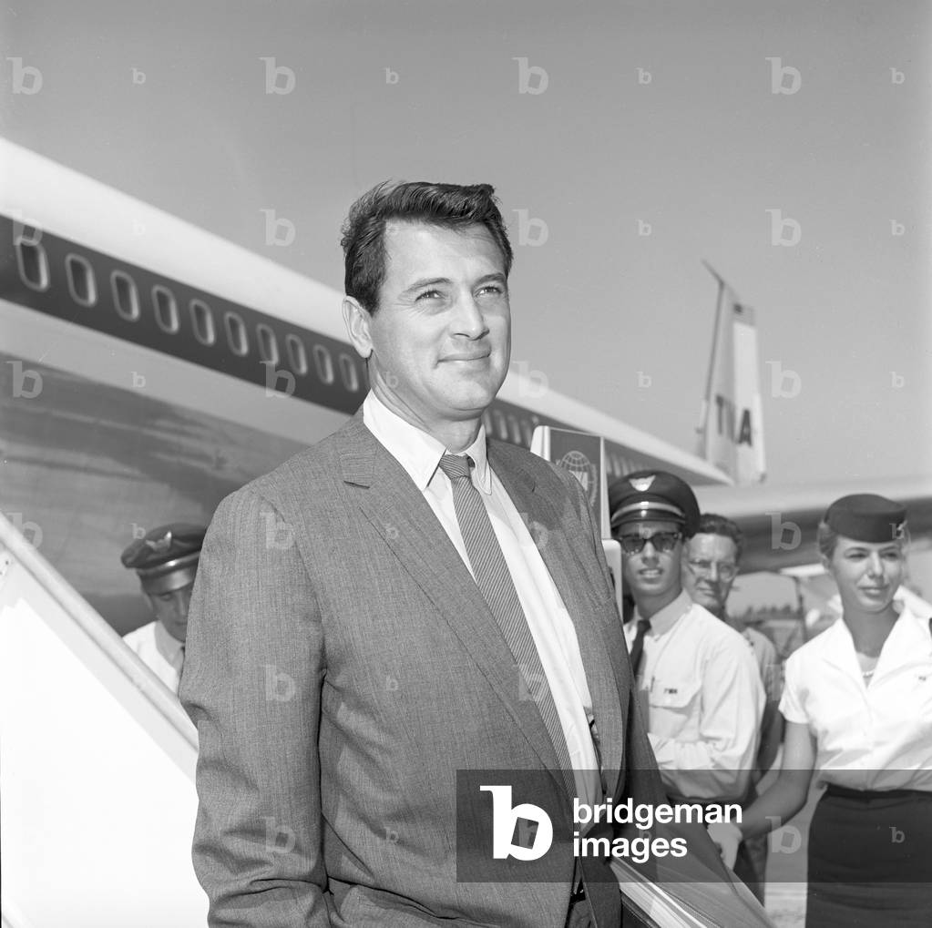 Rock Hudson at Ciampino Airport (b/w photo)