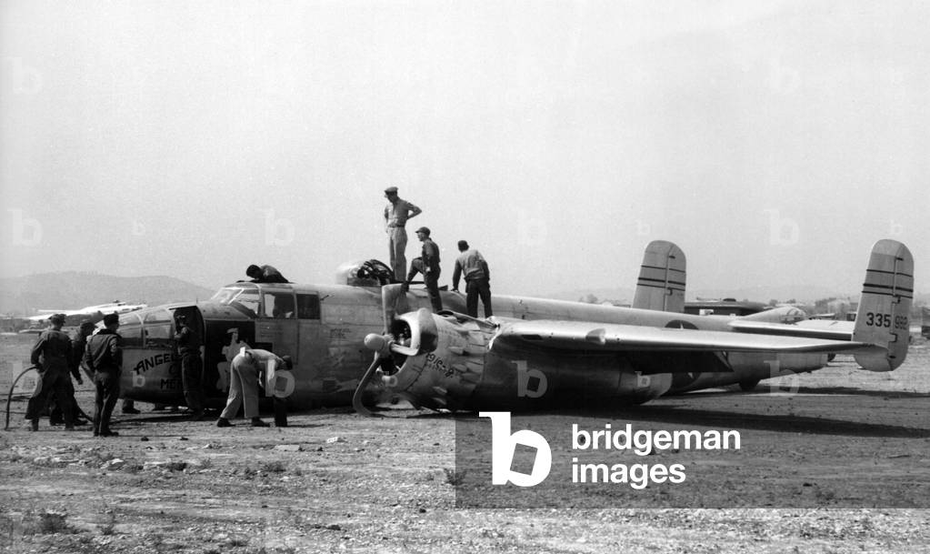 A U.S. two-engined plane after an emergency landing