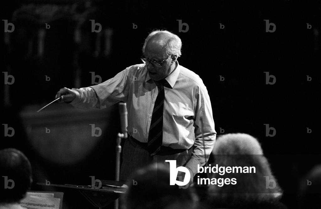 Slava Rostropovich conducting an orchestra, United States, 1984