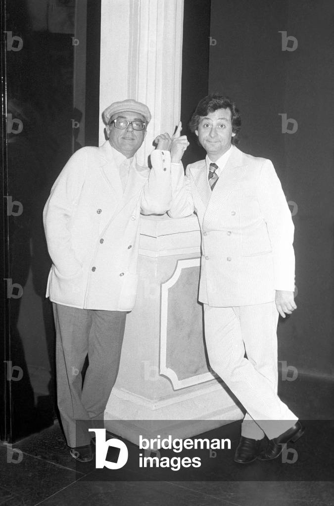 Leo Gullotta and Oreste Lionello at Salone Margherita, Italy, 1978 (b/w photo)