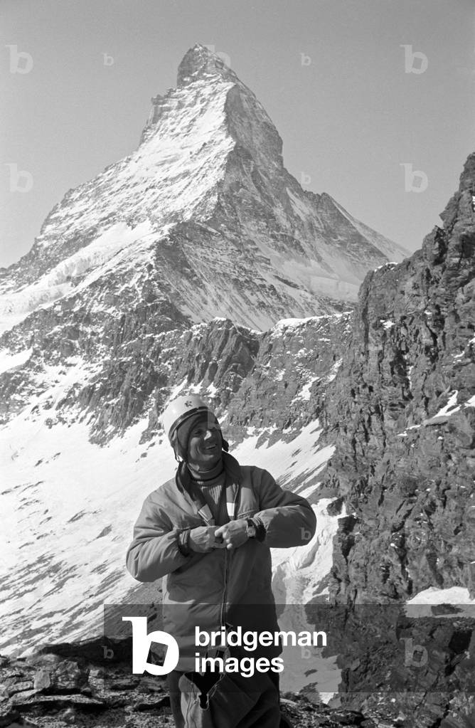 Walter Bonatti smiling before a climbing, Zermatt, Switzerland