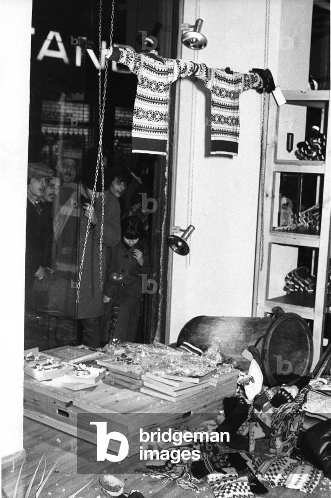 A shop window shattered during a demonstration