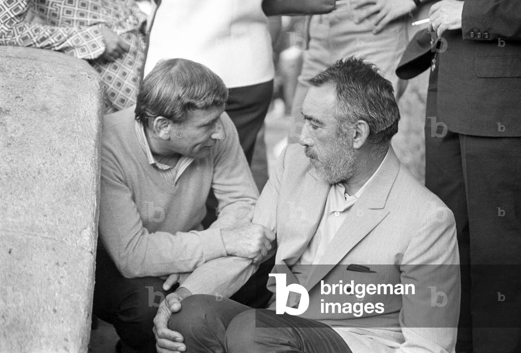 Renato Rascel and Anthony Quinn, Italy, 1968 (b/w photo)