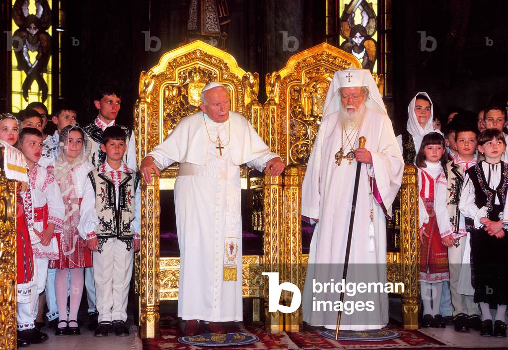 Pope John Paul II and Teoctist Arapasu, Bucarest, Romania