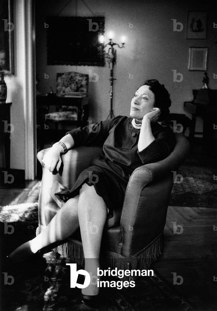 Mafalda Favero smiling in an armchair, Milan, Italy