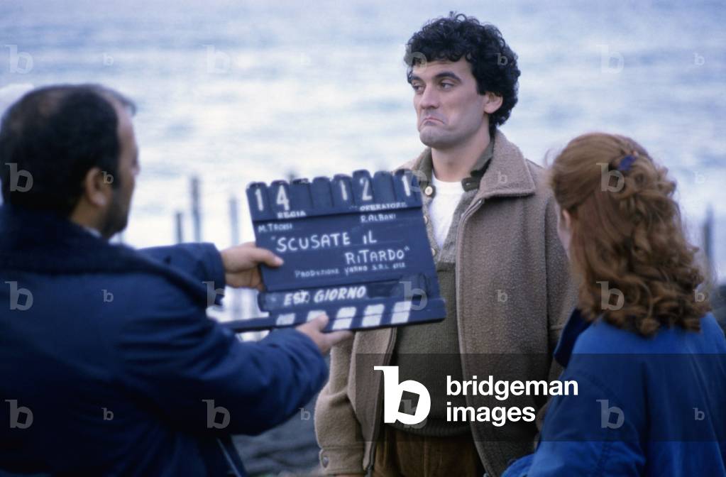 Massimo Troisi and Giuliana De Sio on the set of Scusate il ritardo, Italy